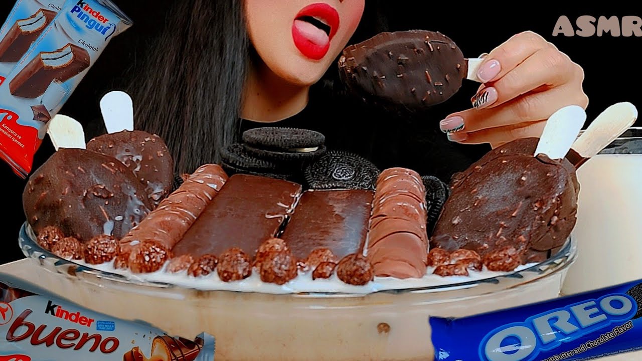 🍫ASMR MUKBANG| Eating chocolate cornflakes and magnum ice cream and OREO and kinder pingui and milk🐾