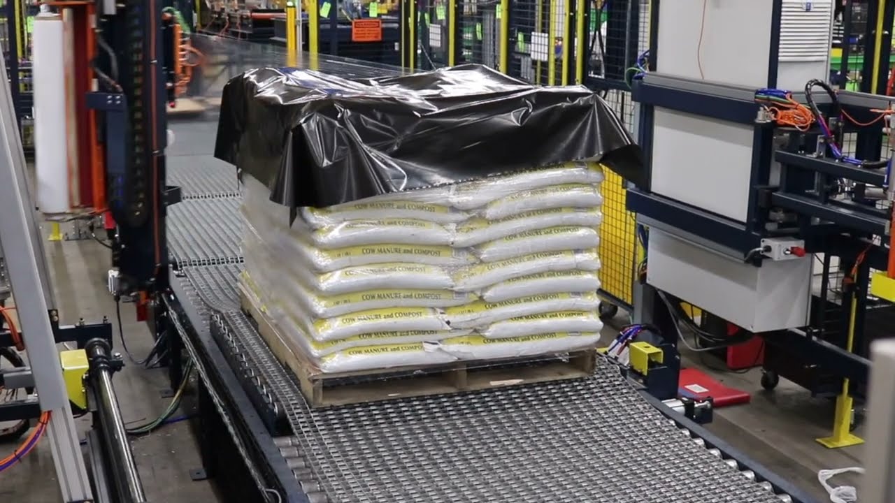 Robotic Palletizer & Overhead Stretch Wrapper for Mulch & Soil / Decorative Landscape Industry
