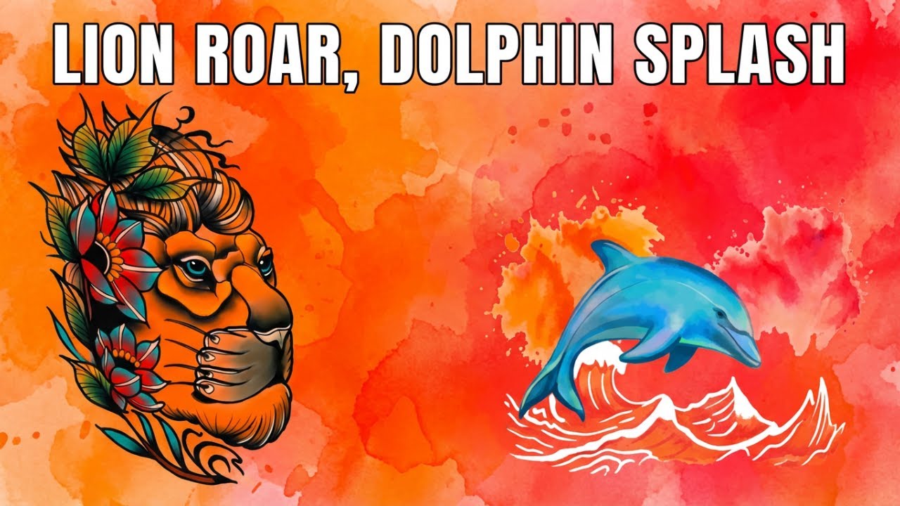 Traditional Lion & Flower Tattoo Meets Minimal Dolphin | Power, Balance & Simplicity