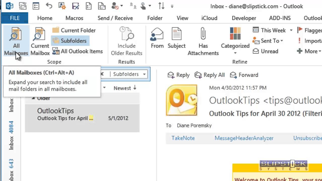 Find subfolders in Outlook mailboxes