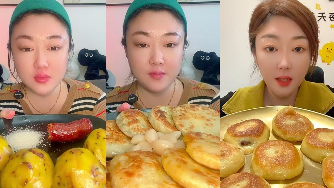 Sweet Fruit, Fried Stuffed Buns, and Golden Pan Buns Mukbang