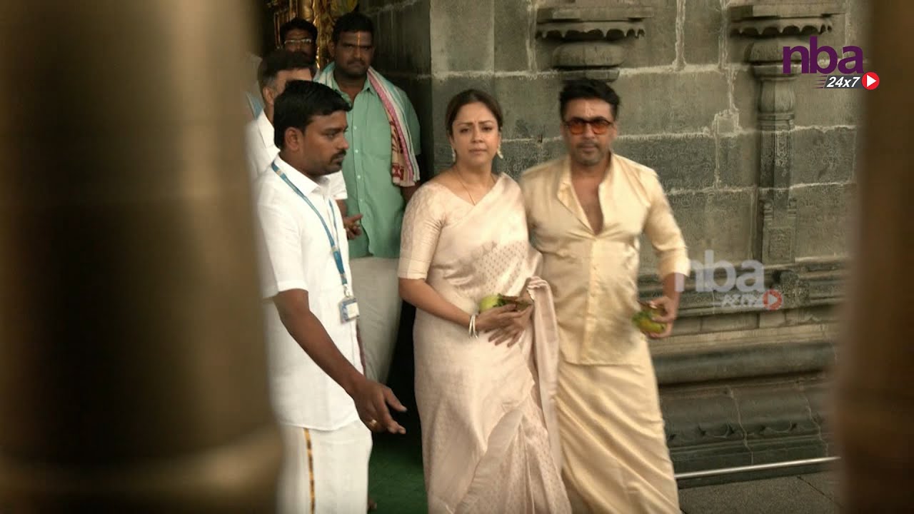 Actor Suriya and Jothika Visit Tirupathi Thirumala Temple with their son and daughter nba 24x7