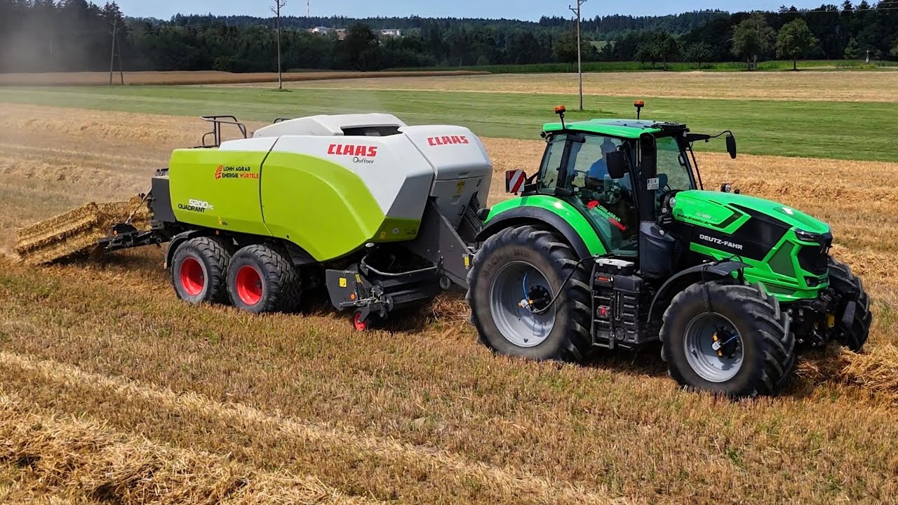 Stroh pressen mit Claas Quadrant 5200 FC und Deutz 8280 ttv |4K