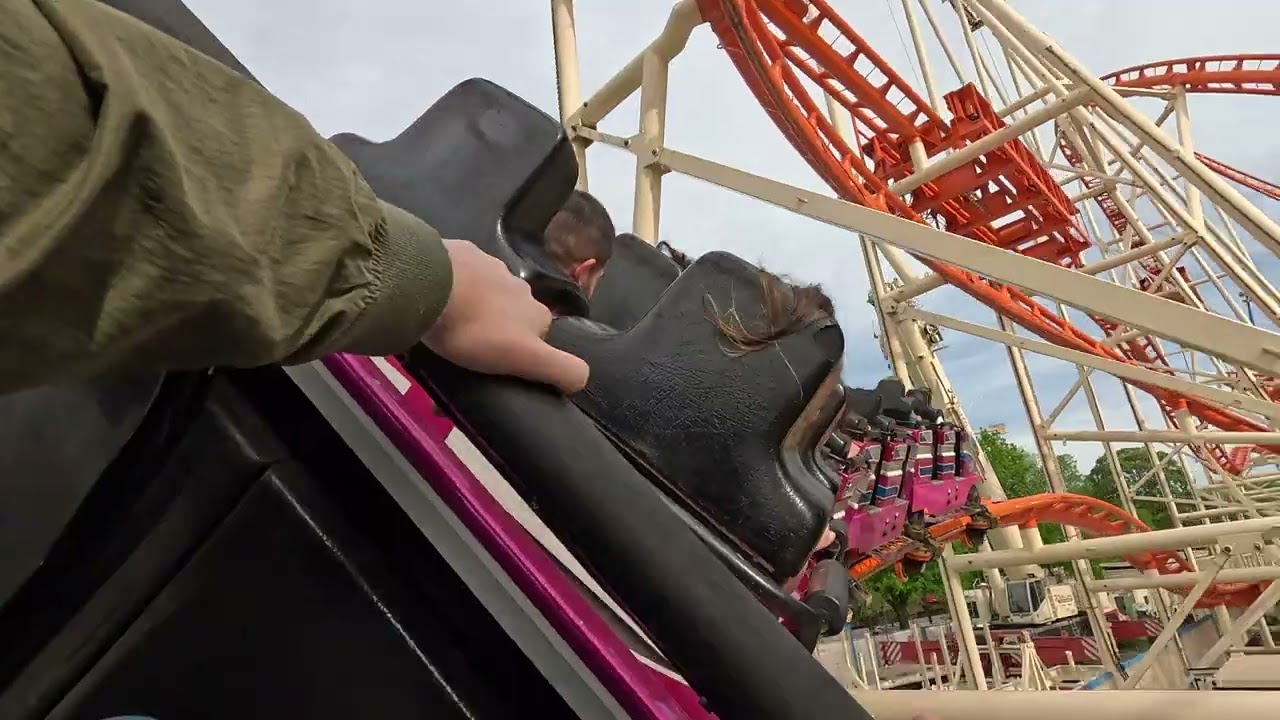 Olympia Looping onride POV horizon lock back row, Wiener Prater 2024