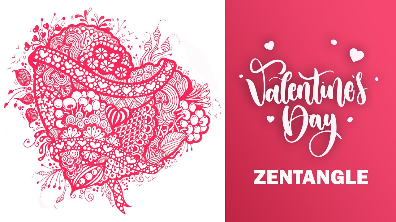 Zentangle art with hearts for valentine's day / Heart zentangle art for beginners step by step