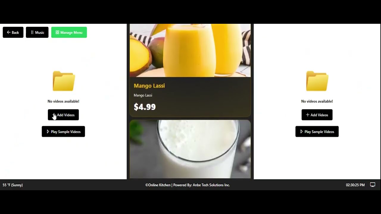 Menu with video highlights - Menu Display System - Anbe Tech Solutions.