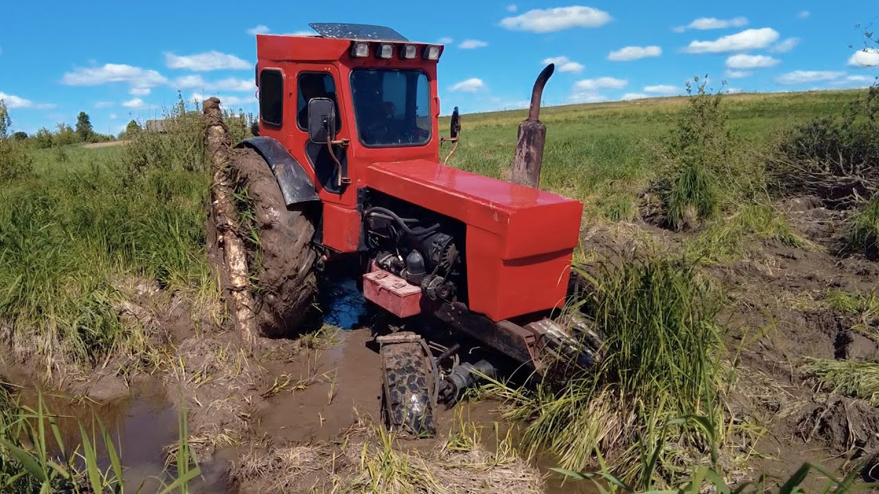 Проходимость трактора на костылях!!! Помогает ли бревно на бездорожье???  Проверяем!!!