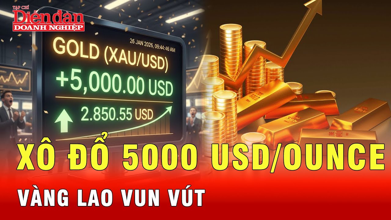 Giá vàng xô đổ kỷ lục 5.000 USD/ounce và tiếp tục lao nhanh | Tin tức 24h