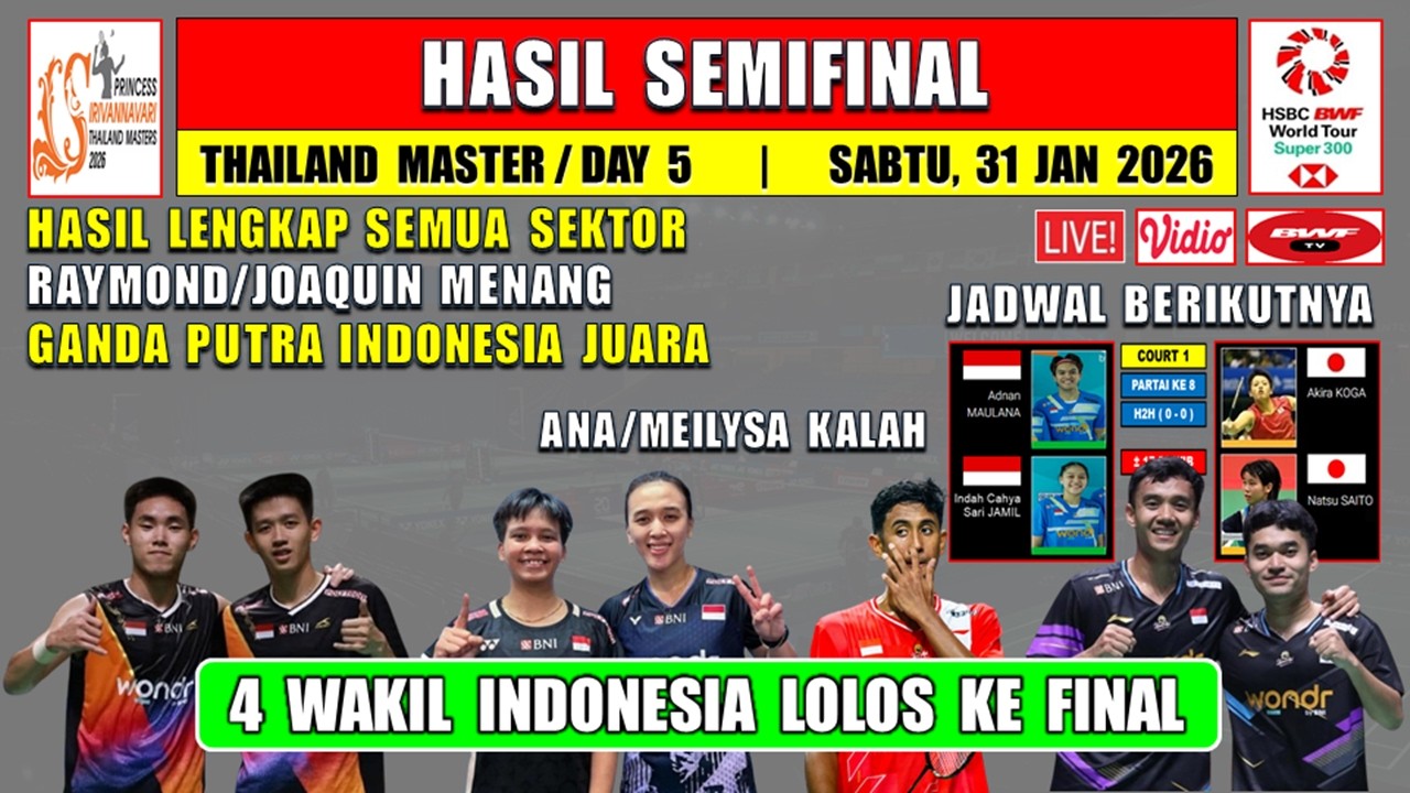 GANDA PUTRA INDONESIA JUARA ~ Hasil Semifinal Thailand Master 2026 Hari Ini ~ RAYMON/JOAQUIN MENANG