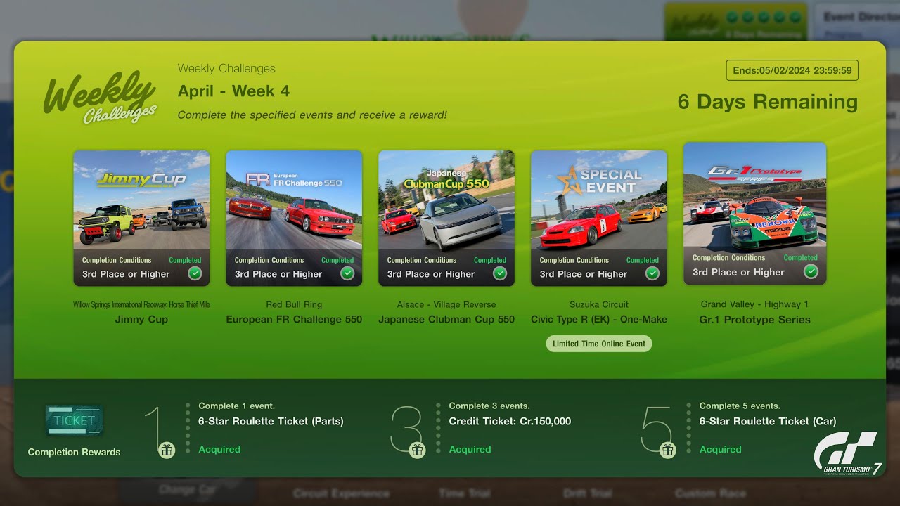 Gran Turismo 7 | Weekly Challenge April Week 4 All Events, Two 6 Stars & Civic! [4K PS5]