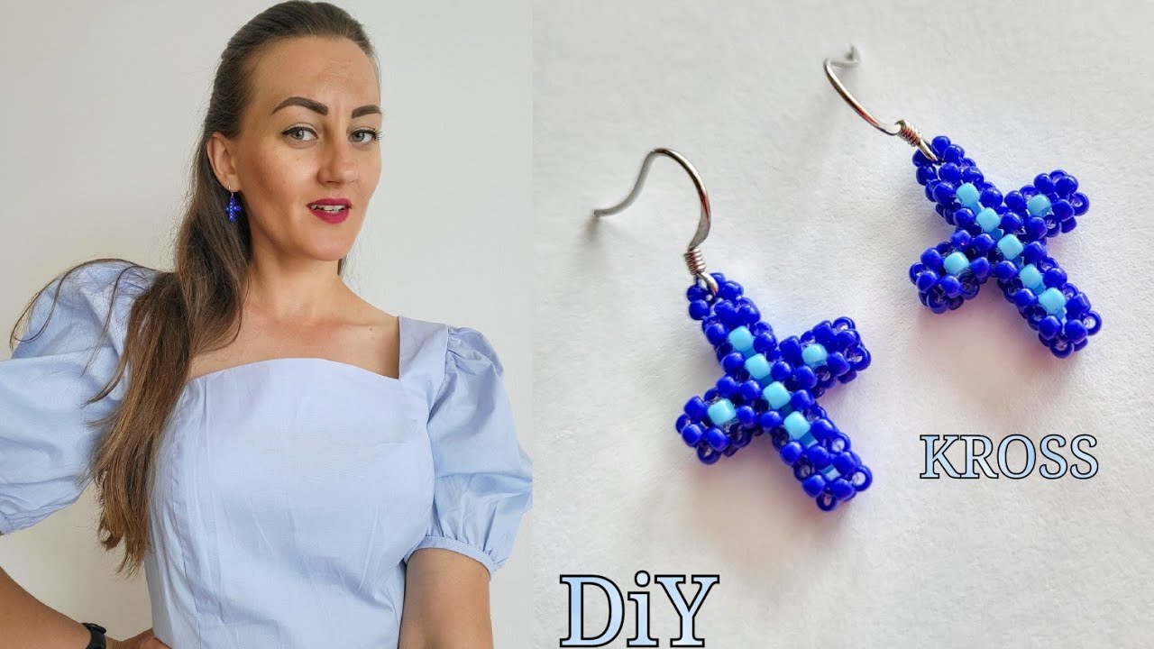 Серьги Крестик из Бисера для Начинающих / ПЛЕТЕНИЕ КРЕСТИКОМ / Cross from Beads for Beginners!