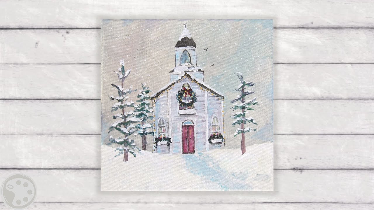 Christmas Scene Painting with Church / Acrylic Painting / Step-by-Step Tutorial