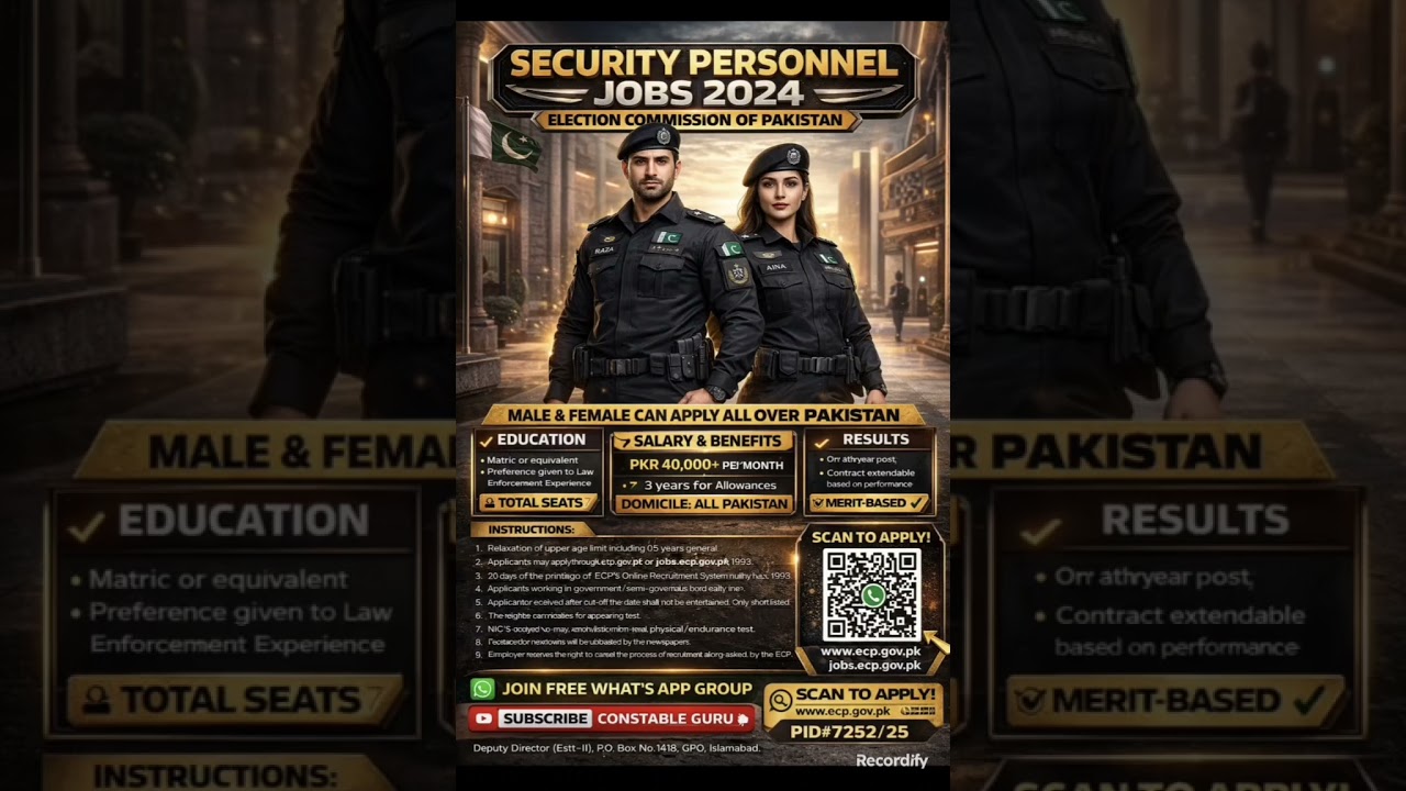 SECURITY CONSTABLE JOBS IN ELECTION COMMISSION OF PAKISTAN , APLLY MALE AND FEMALE OF ALL PAKISTAN