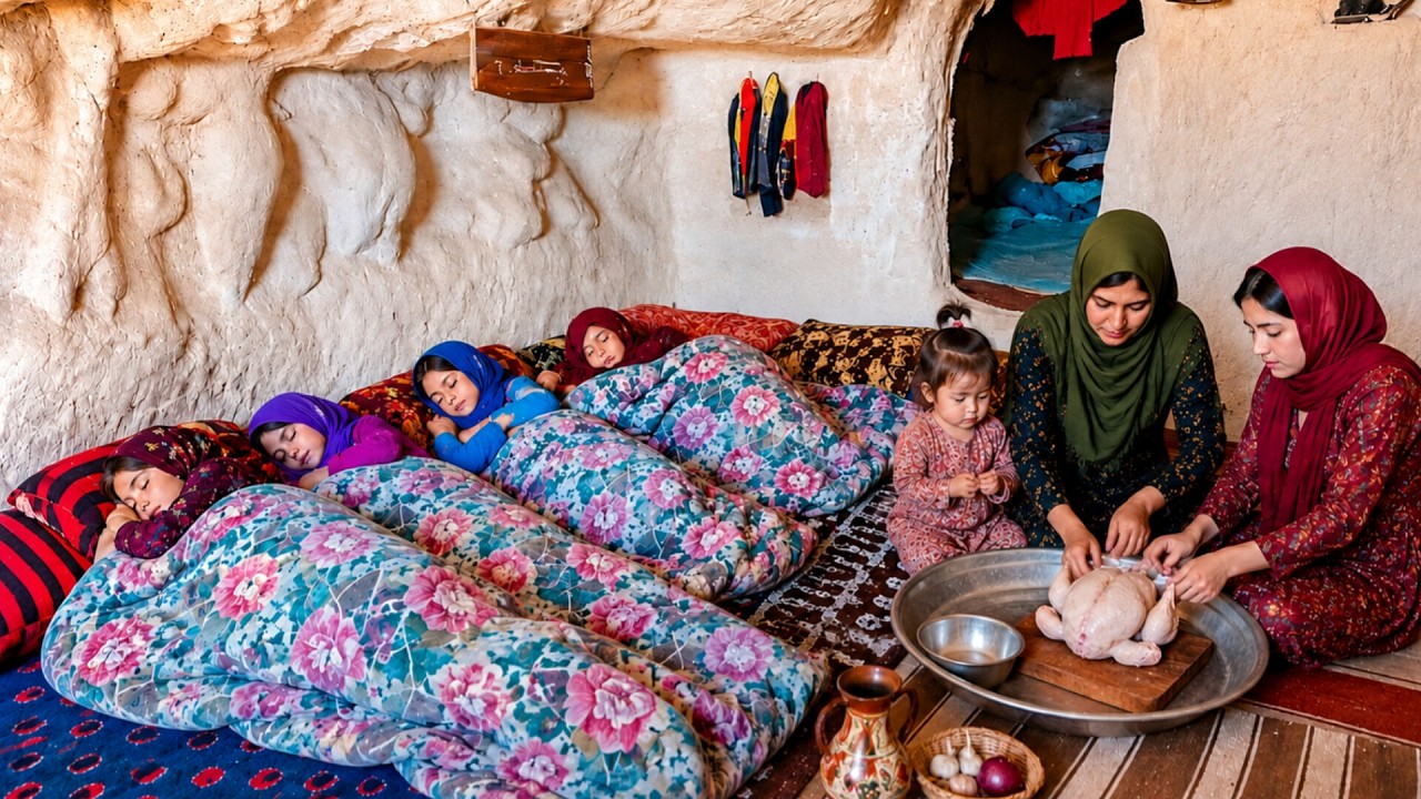 Morning in Rural Afghanistan | Fresh Bread Baking & Traditional Kebab Cooking in a Mud House