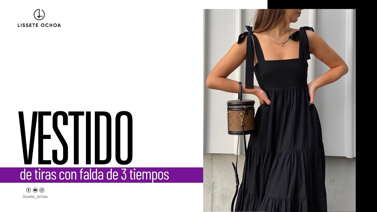 Vestido con falda de 3 tiempos con tiras anudadas en el hombro👉 #LisseteOchoa #AltaCosturaAdictas
