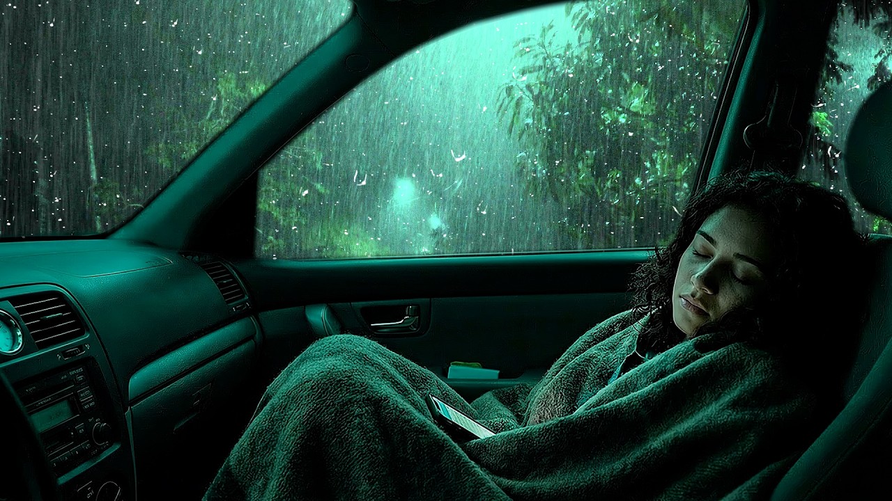 Fall Asleep Instantly on Cozy Car with Heavy Rain & Pure Thunder Covering Foggy Forest at Night