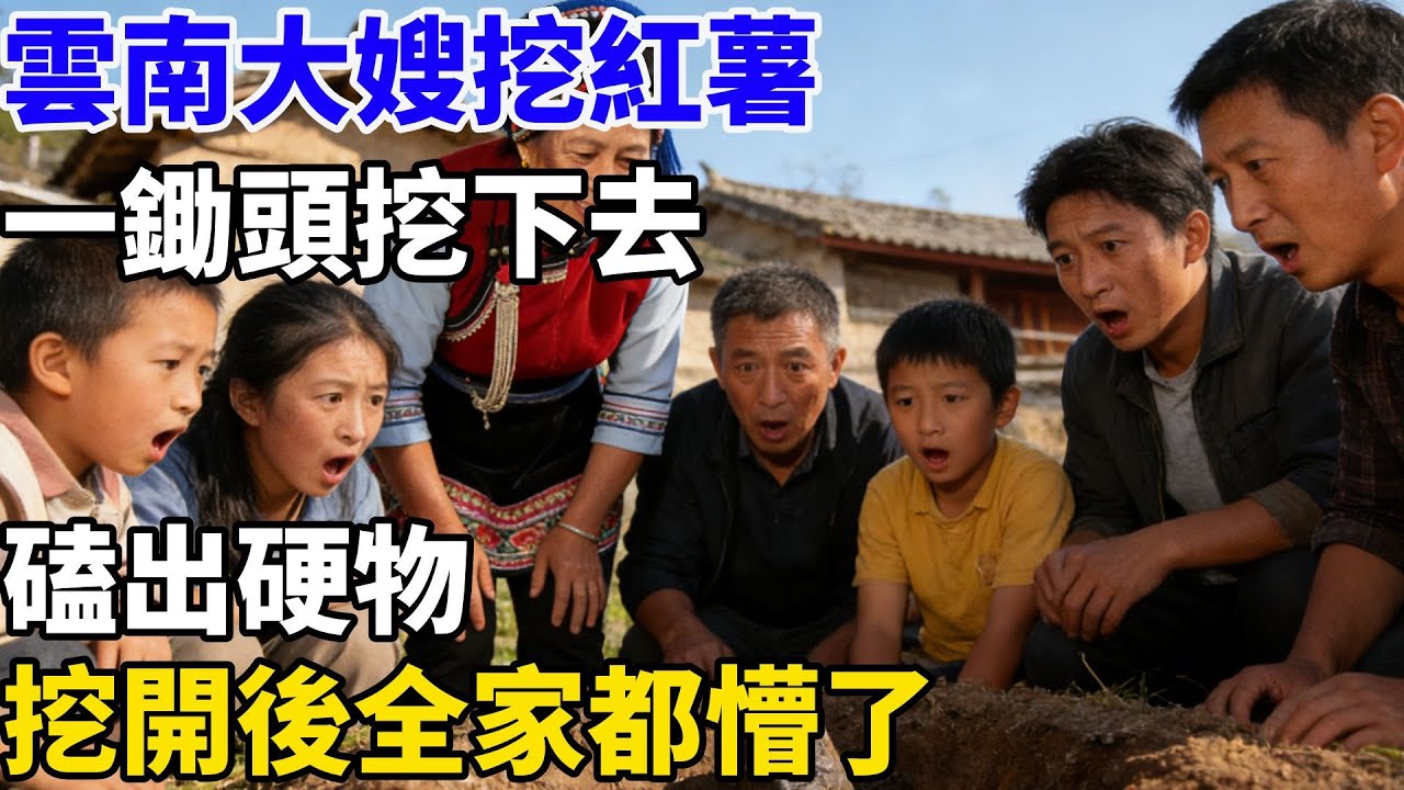 雲南大嫂挖紅薯，一鋤頭挖下去磕出硬物，挖開後全家都懵了#奇聞#奇聞故事#故事頻道#情感故事