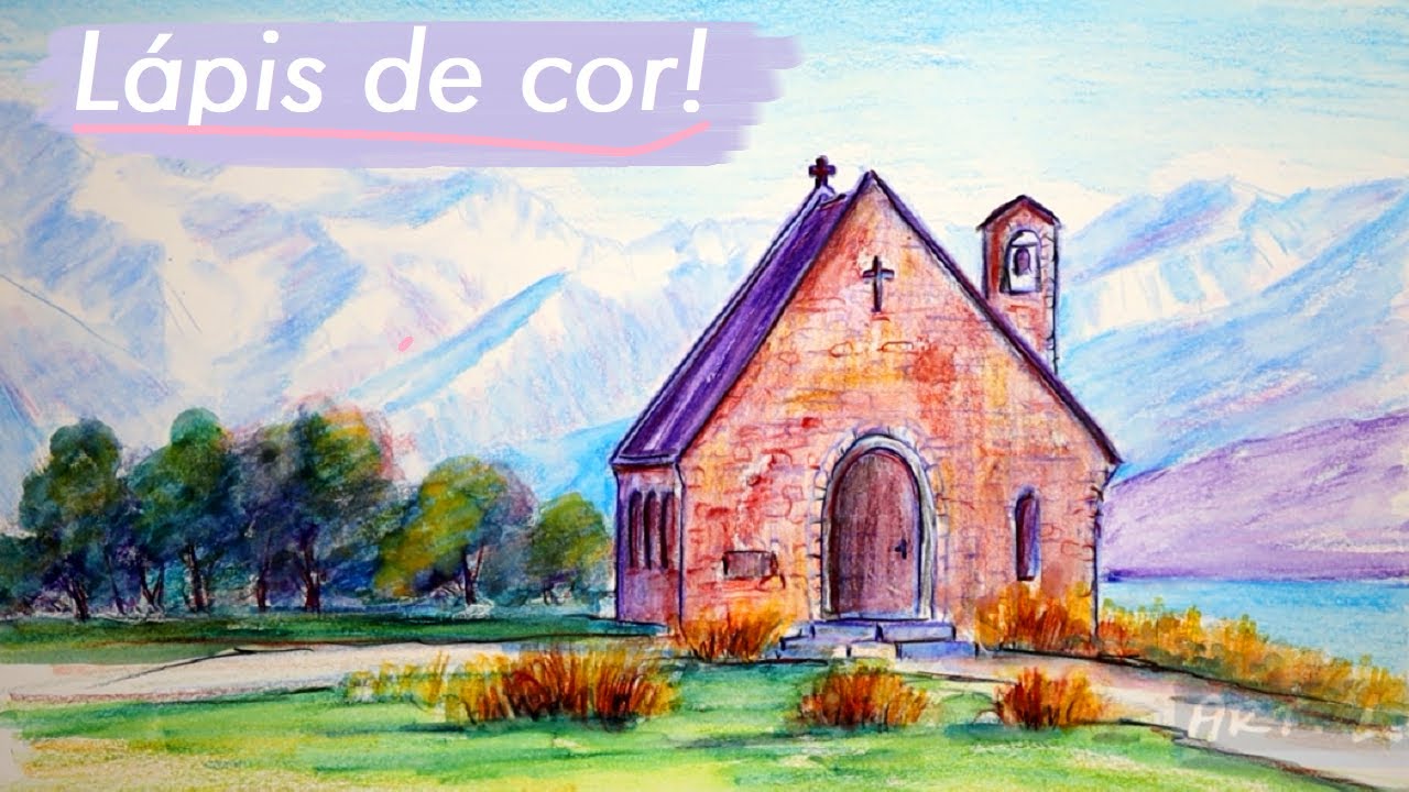CAPELINHA nas MONTANHAS! Como DESENHAR uma IGREJINHA nas MONTANHAS com lápis de cor aquarelável.