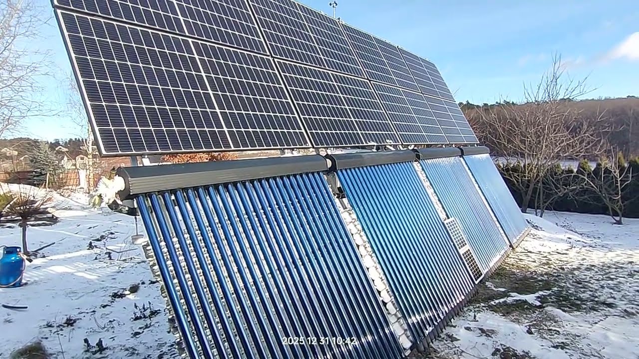 Kolektory próżniowe HEAT PIPE 4x22 rury 10.5kwp i PV 3.32kwp na trackerze 