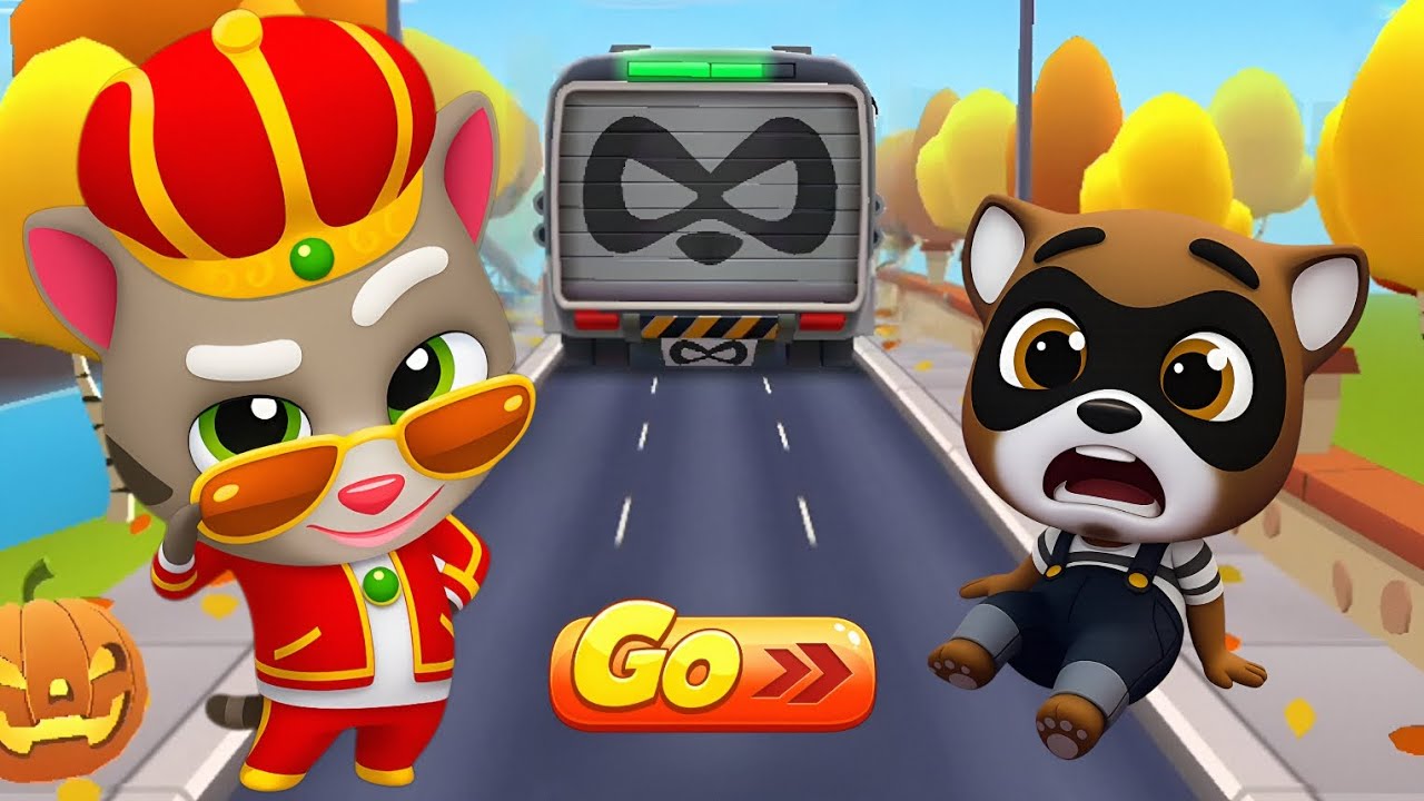 Talking Tom Gold Run Halloween - King Tom vs Raccoon Boss Fight | Funny Race Competition 🔥