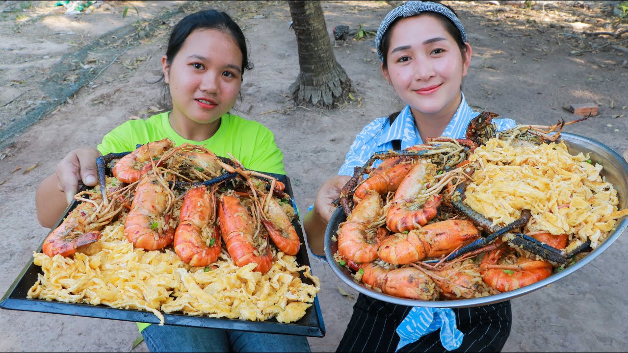 River Prawn Curry Fry Rice Cooking - Curry Fry Rice - Cooking With Sros