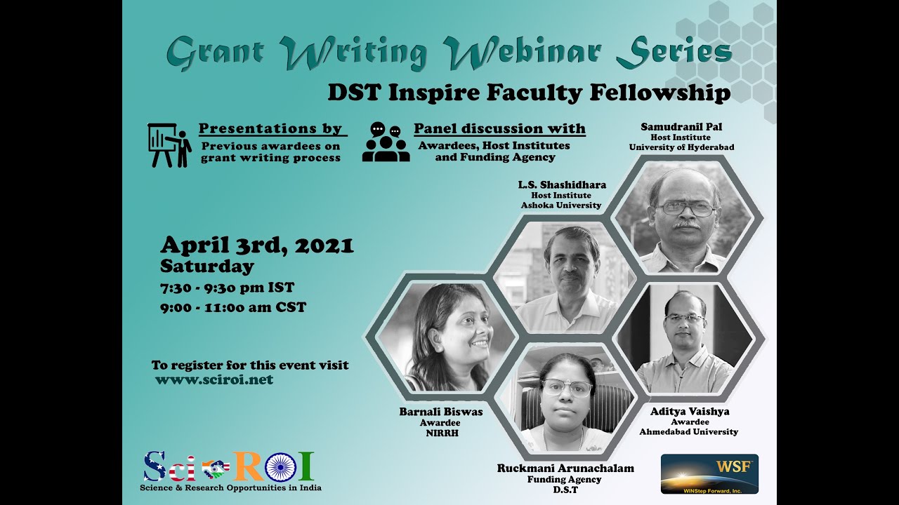 Sci-ROI 2021 GRANT WRITING WEBINAR: DST-INSPIRE FACULTY FELLOWSHIP