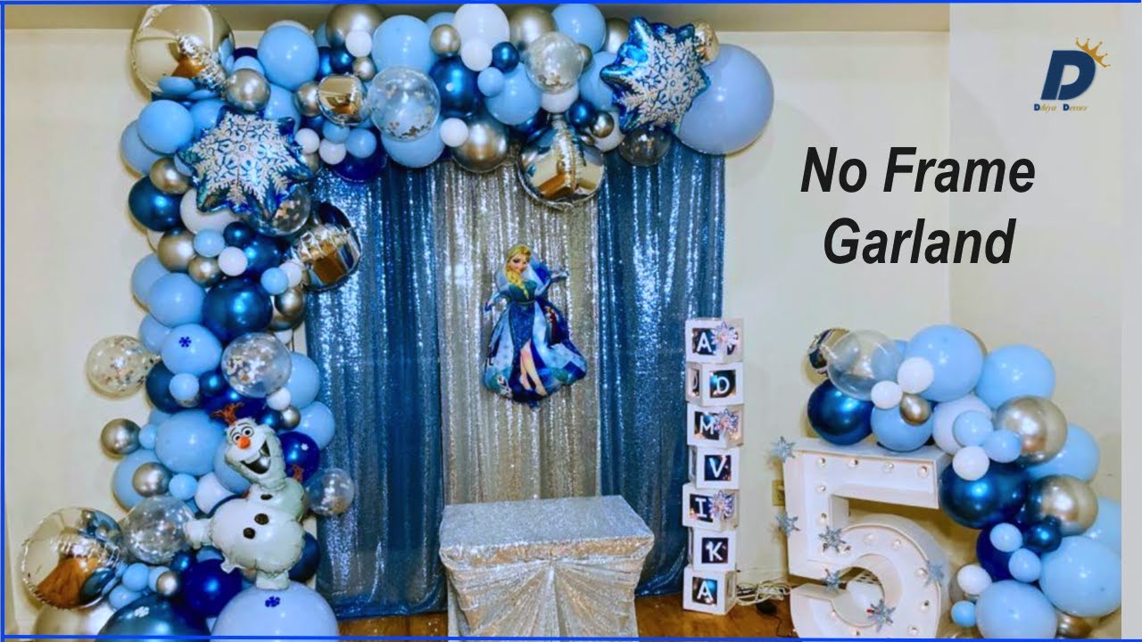 Frozen theme party decoration at home | balloon garland tutorial | name boxes | how to