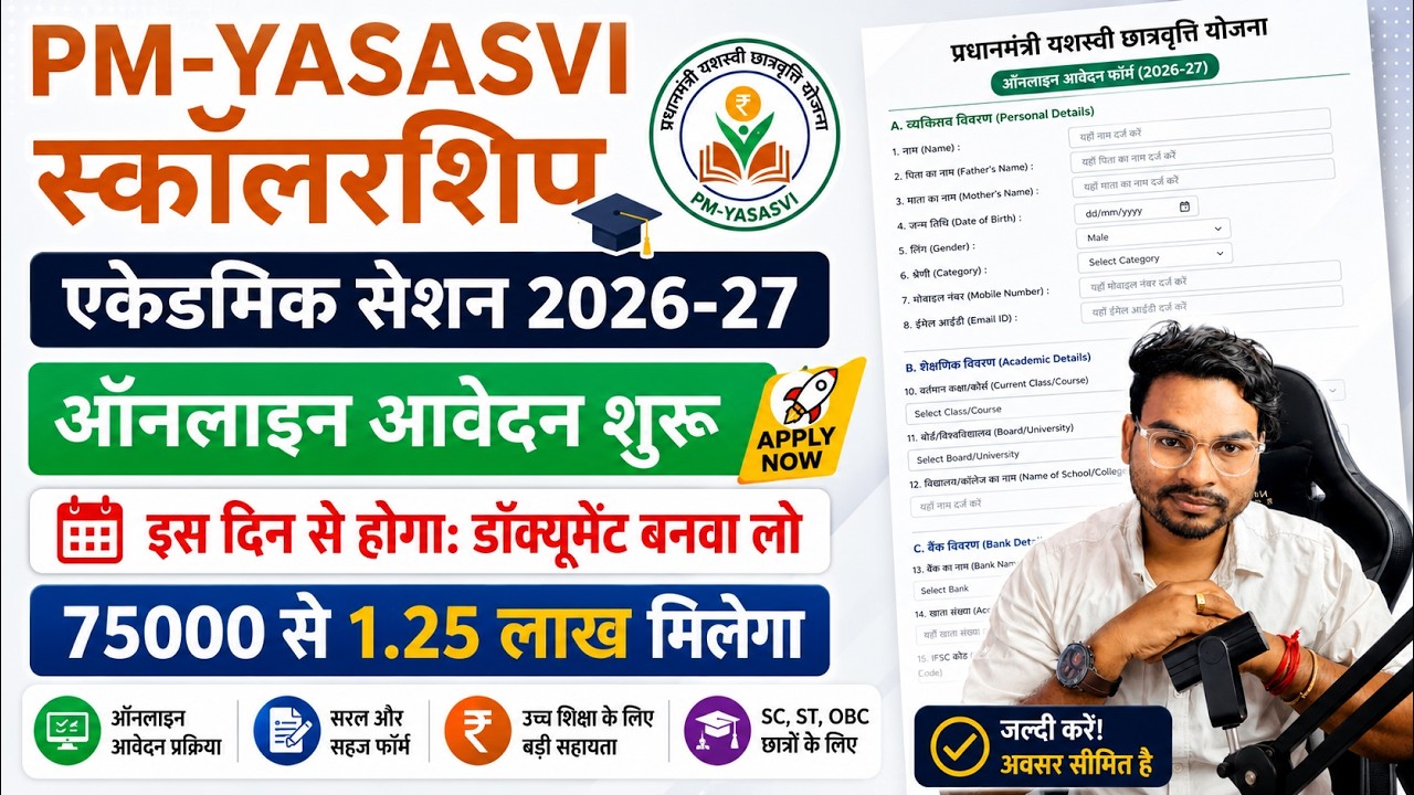PM YASASVI Scheme 2026 Apply Online | ₹1.25 Lakh Scholarship Full Process & Eligibility