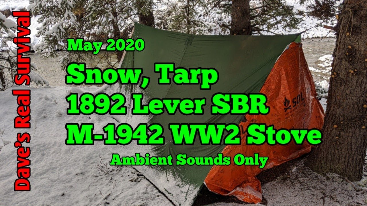 203. Snow, Tarp Shelter, 1892 Lever Action SBR, M-1942 WW2 Stove.