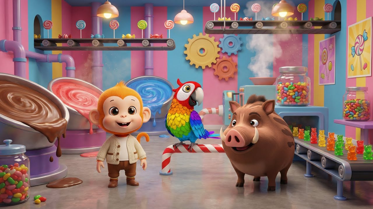 The monkey at the automated candy factory