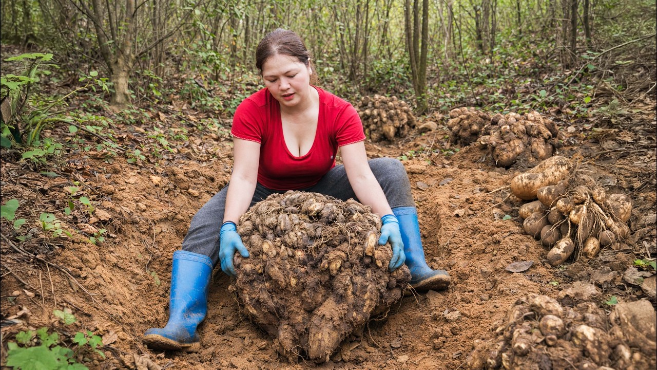 Harvesting GIANT Taro Roots – CEO Sells Out Fast & Cooks Super Spicy Village Soup