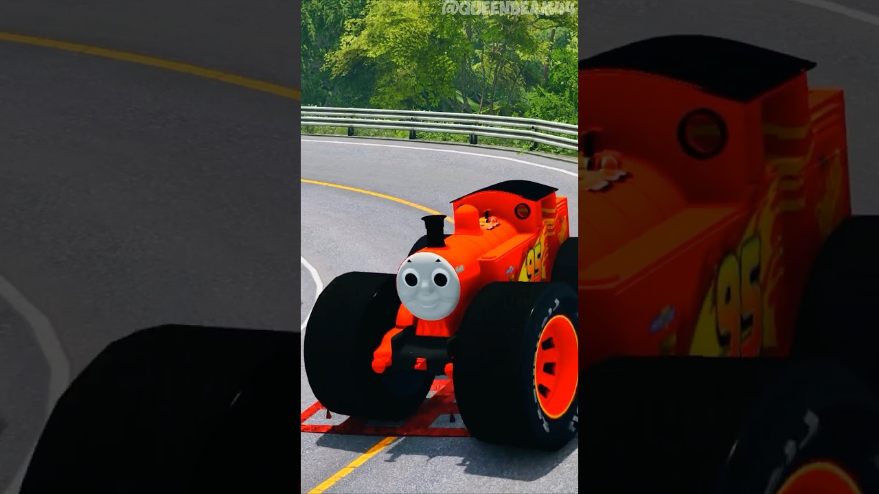 Lightning McQueen Cars VS Monster McQueen & Giant Spike Bollard in BeamNG.Drive