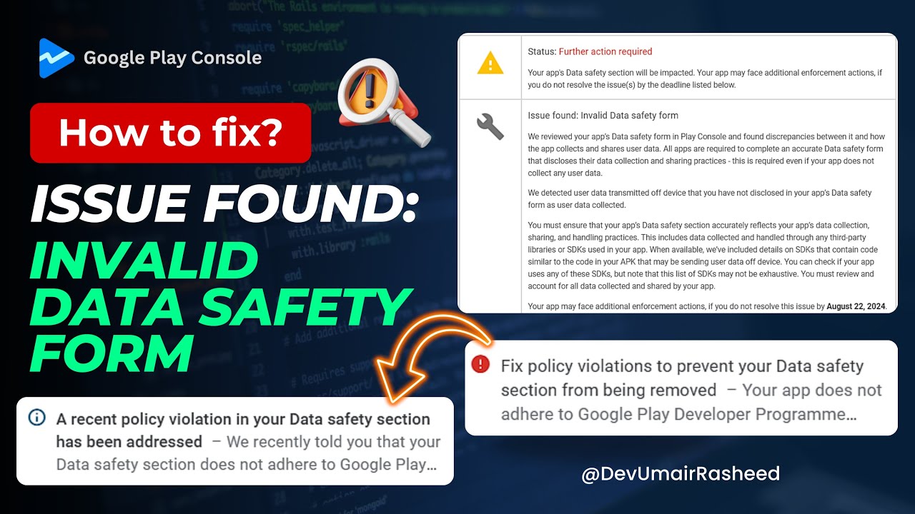 Step-by-Step Guide to Solve Invalid Data Safety Form Issue on Google Play Console | Action Required