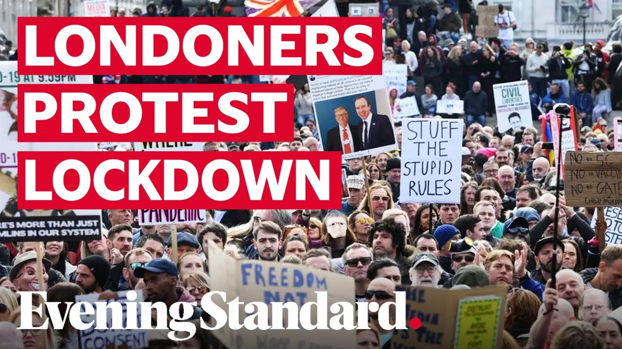 Trafalgar Square packed with thousands of maskless protesters as crowd gathers for anti-lockdown act