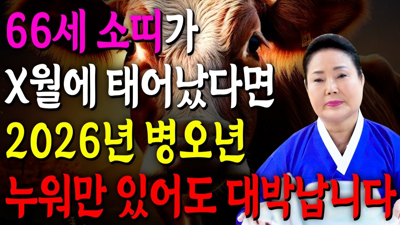 [2026년 병오년 1961년생 66세 소띠운세] 66세 소띠 중 X월에 태어났다면 2026년 누워만 있어도 대박납니다! 61년생 소띠의 평생운세