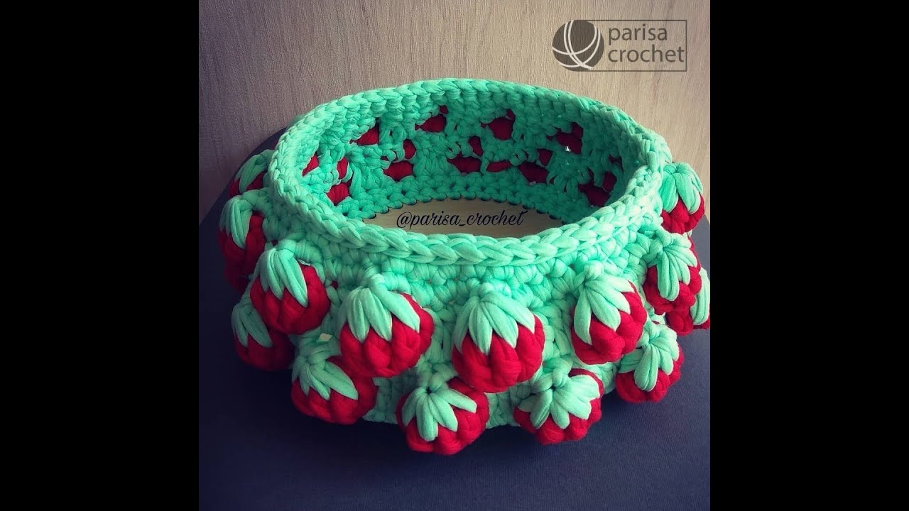 آموزش بافت سبد تریکو مدل توت فرنگی   how to crochet basket