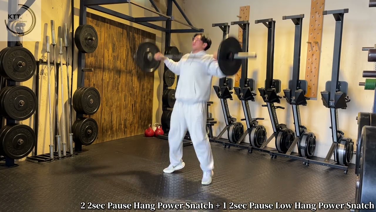 2 2sec Pause Hang Power Snatch + 1 2sec Pause Low Hang Power Snatch