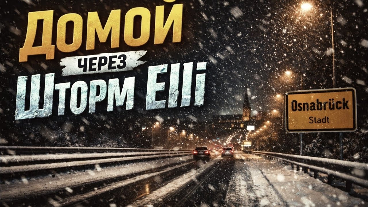 🌪Osnabrück | Домой через снег и шторм Еlli — ночь после смены ❄️❄️❄️