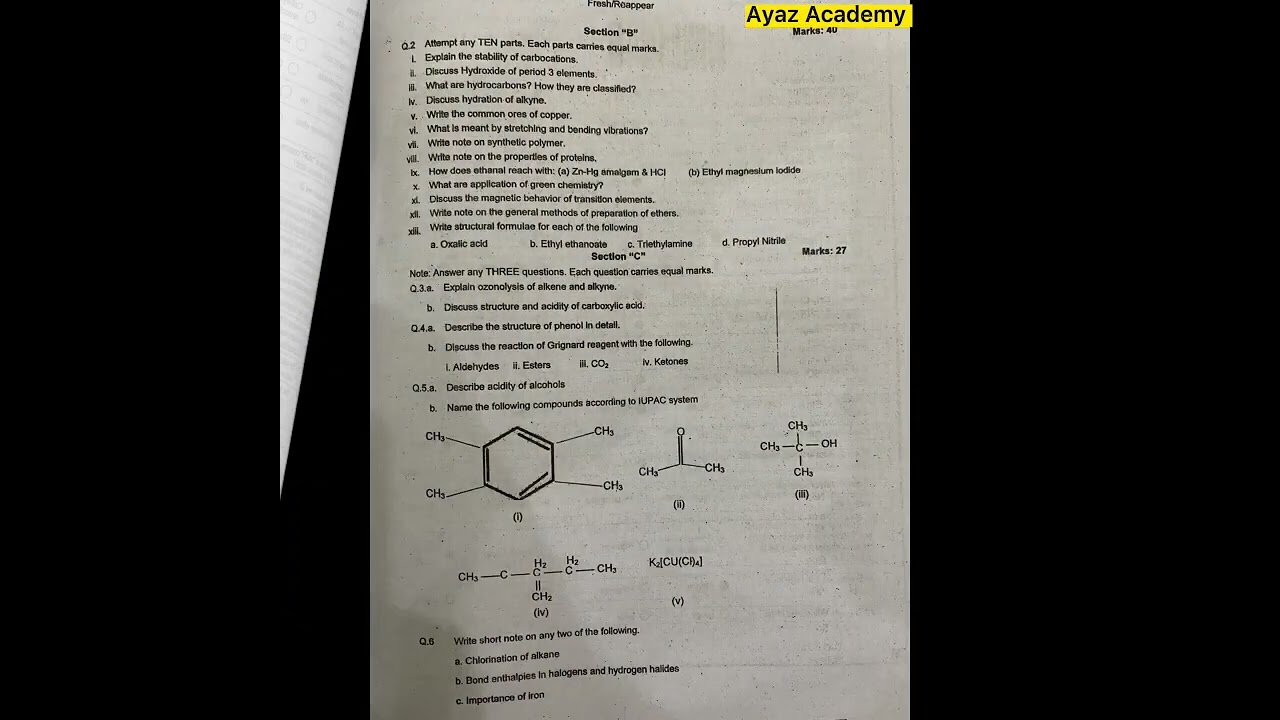 12th Class Chemistry 5 Years Past Papers 2022