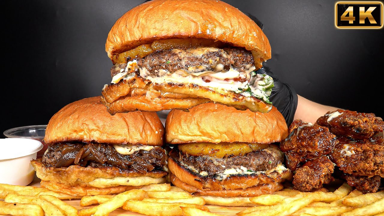 MUKBANG ASMR | BurgerBee Ultimate Burger & Miso Burger 버거비 얼티메이트 버거 & 미소 버거