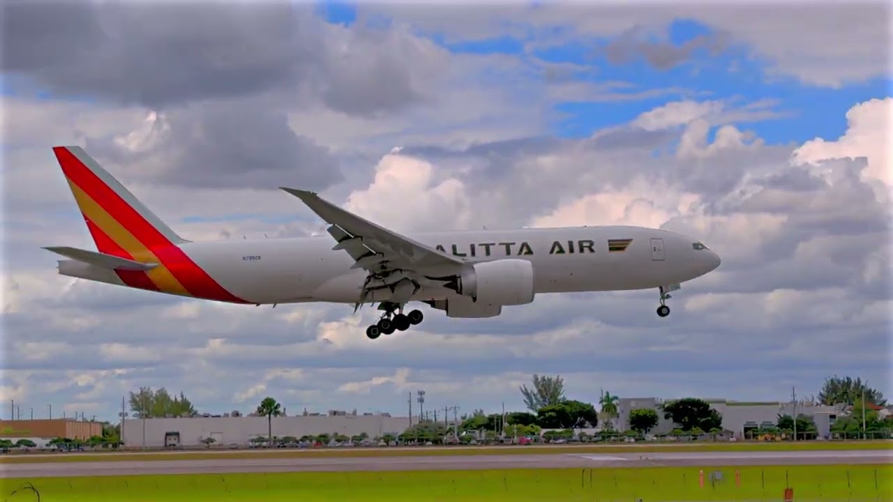 Kalitta Air Boeing 777-F1H Landing at MIA | Flight CKS256 from Anchorage| Real ATC