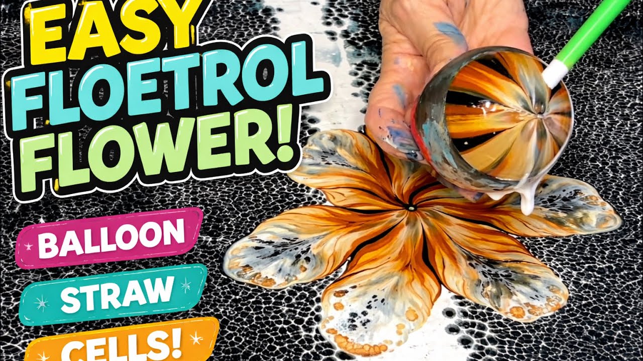  Easy Floetrol Flower with AMAZING Cells! 🌸 Balloon & Straw Acrylic Pour Tutorial