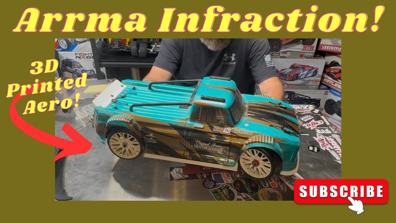 Arrma Infraction Mega! Аэродинамический обвес, напечатанный на 3D-принтере! Установлен и готов к ...