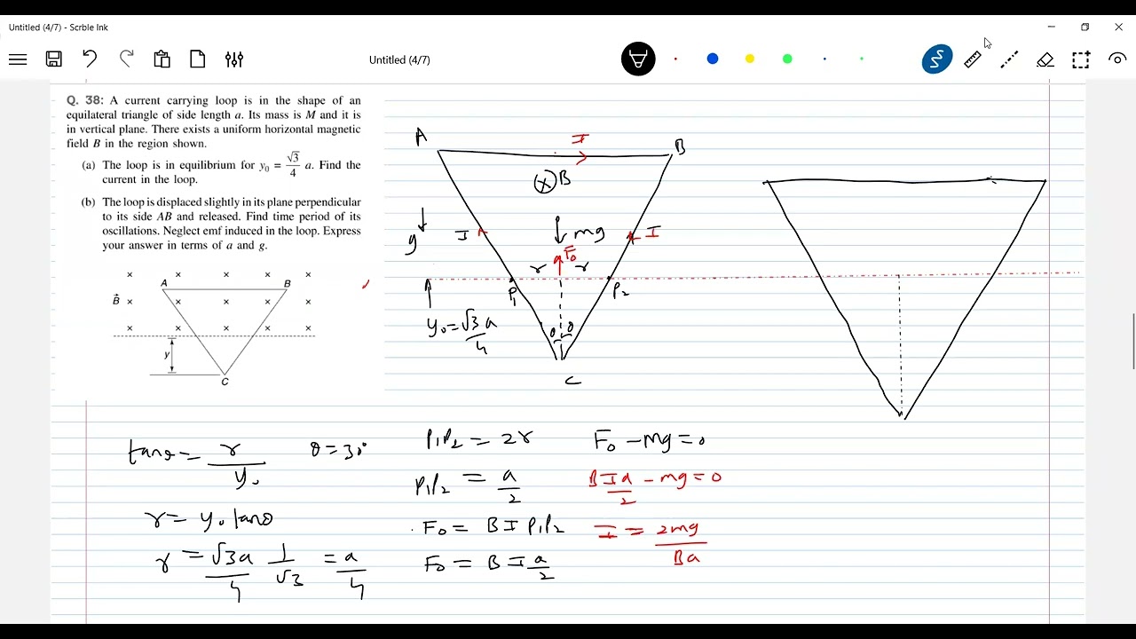 33) Oscillations of current carrying triangular loop in a magnetic field | SHM of a current loop