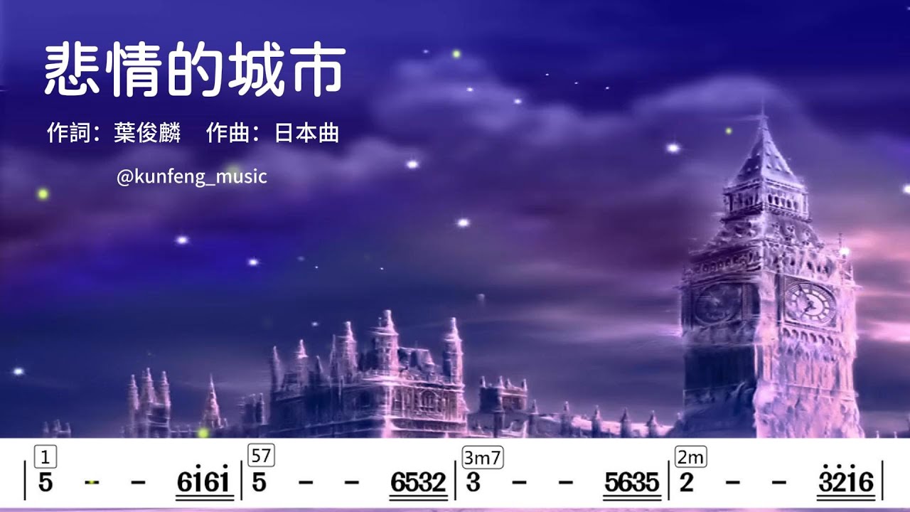 (F調_女key)悲情的城市_卡拉OK純伴奏+單行動態樂譜