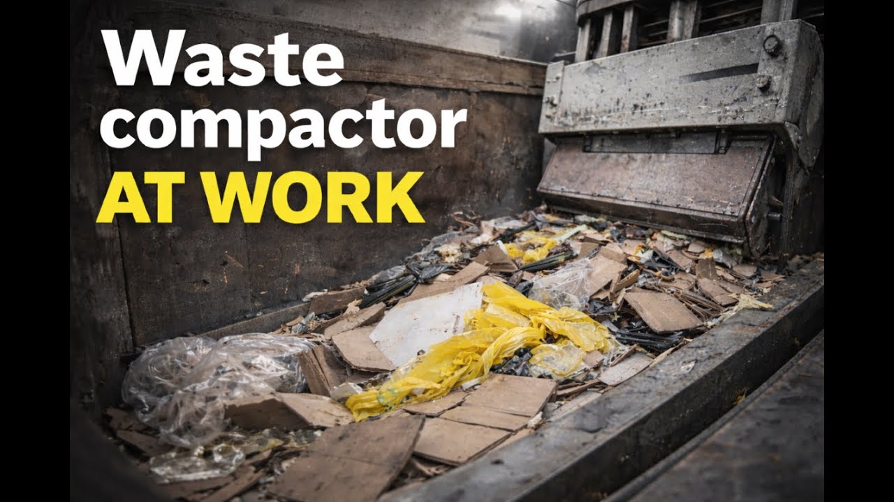 Waste compactor at work. 1-28-2026