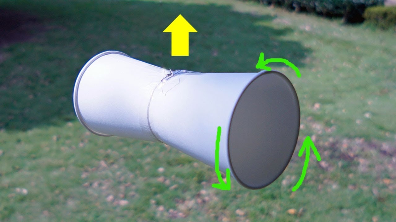 【空飛ぶコップの作り方】不思議！手作りおもちゃ★マグヌス効果 How to make a flying paper cup.