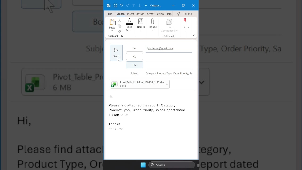 How to create a pivot table and attach it in email using VBA
