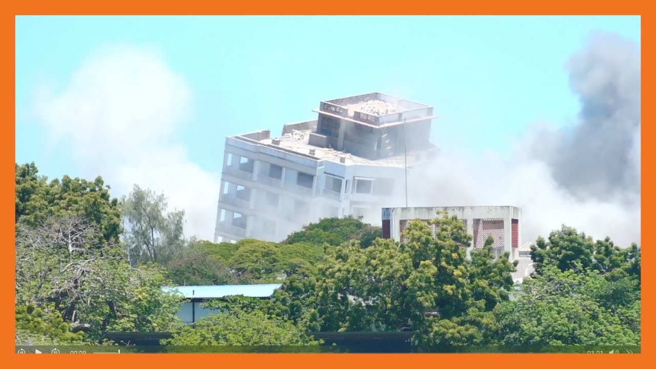 Watch the moment when a 10-storey building came tumbling down after being blown up in Mombasa