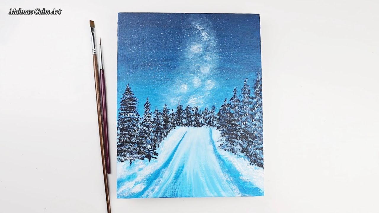 How to paint a snowy pine Forest and Mountain Road | Acrylic Art | Acrylic Painting for Beginners
